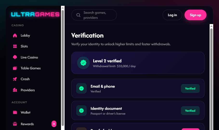 UltraGames KYC upload screenshot