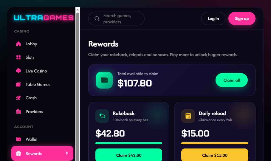UltraGames rewards screenshot